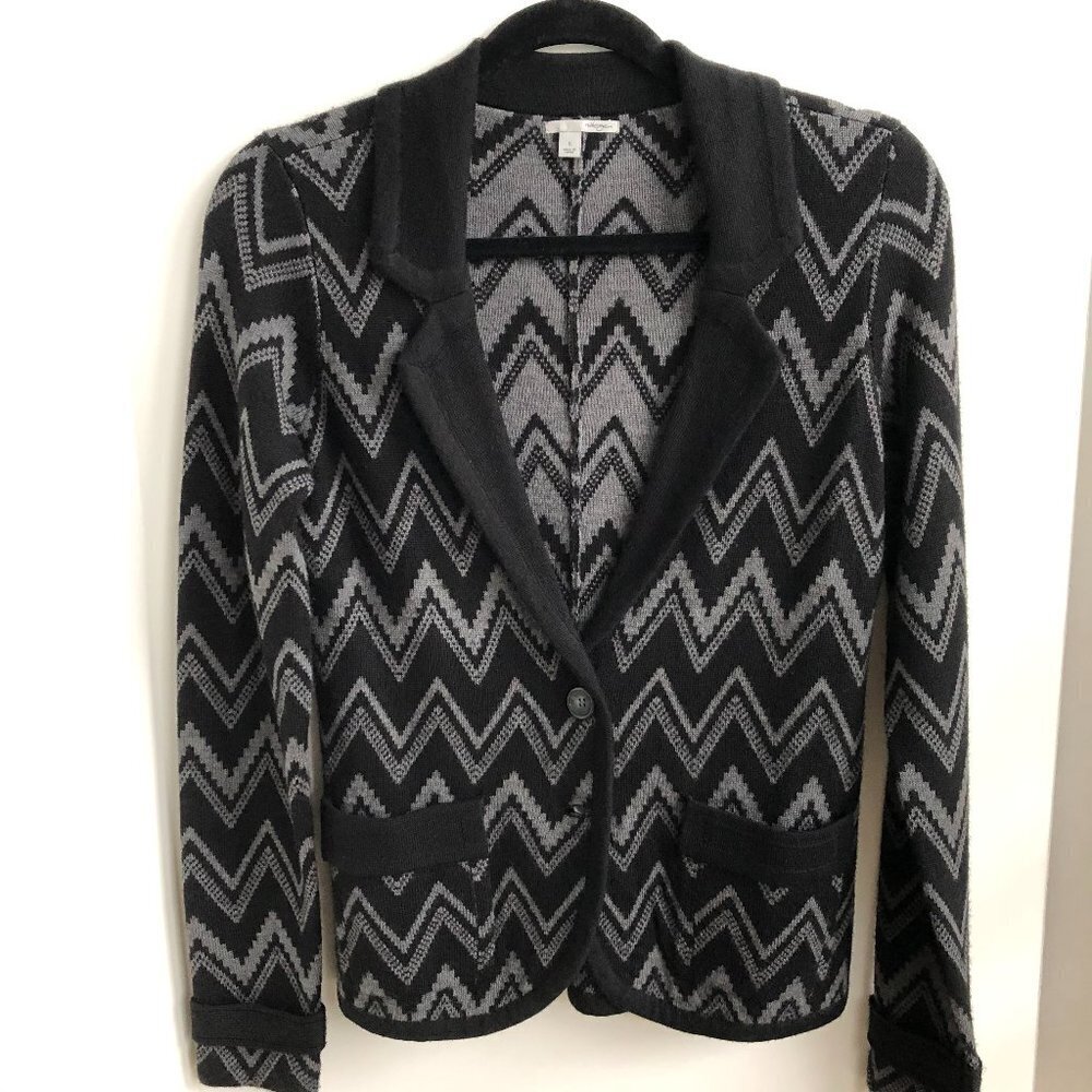 Halogen by Nordstroms Wool Acrylic Knit Blazer Style Cardigan Sweater Blk Gry S